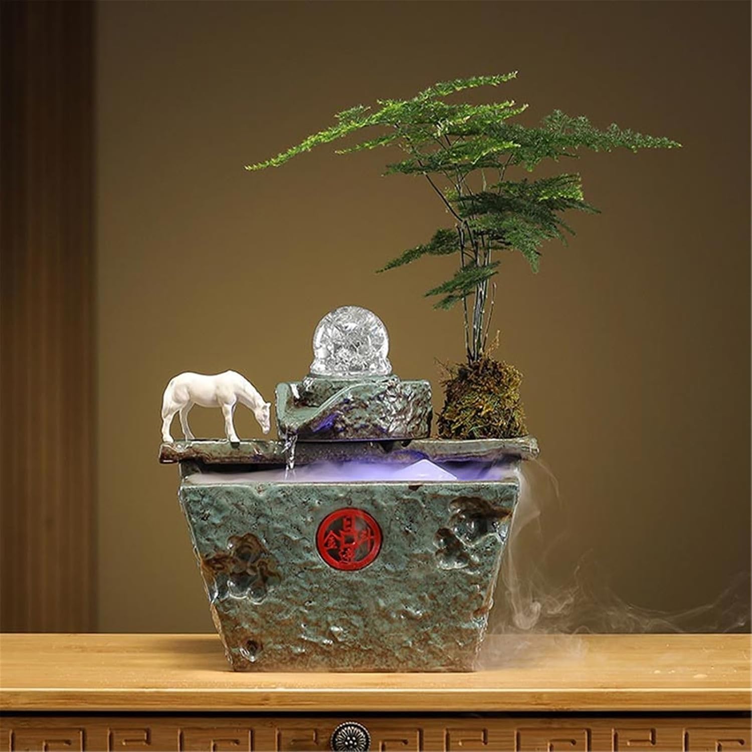 Tabletop Indoor Tabletop Fountains with Feng Shui Ball Ceramic Jar with Flowing Water Ornaments Decor