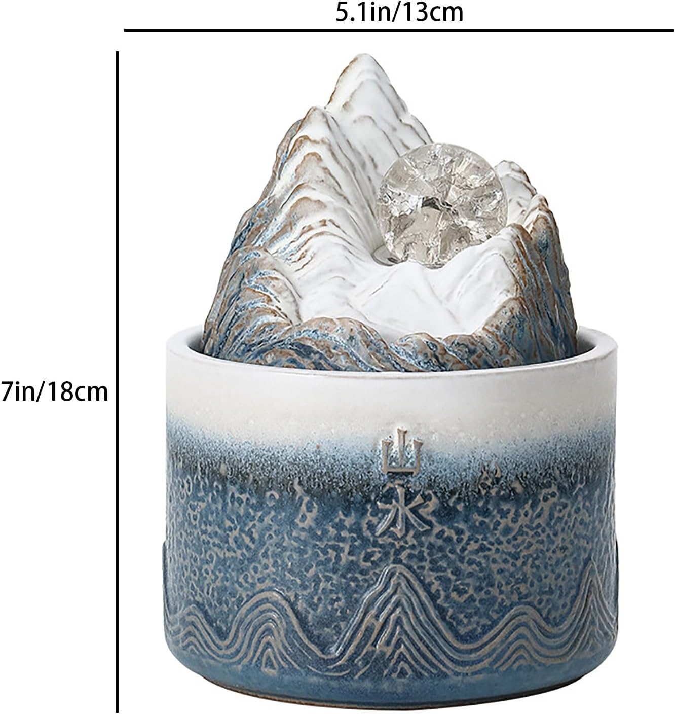 Tabletop Water Fountain, Crystal Ball with LED Lights, Ceramic Zen Desktop, Relaxation Decor for Home Office Living Room(Blue White)