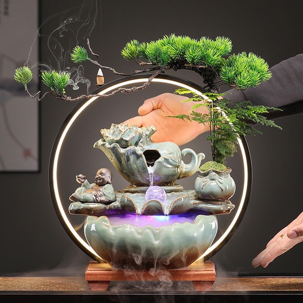 GUERNSEY Tabletop Fountain Chinese Creative Water Ornaments Living Room Crystal Ball Circulating Water Desktop Fountain Office Desktop Decorations Indoor Fountain