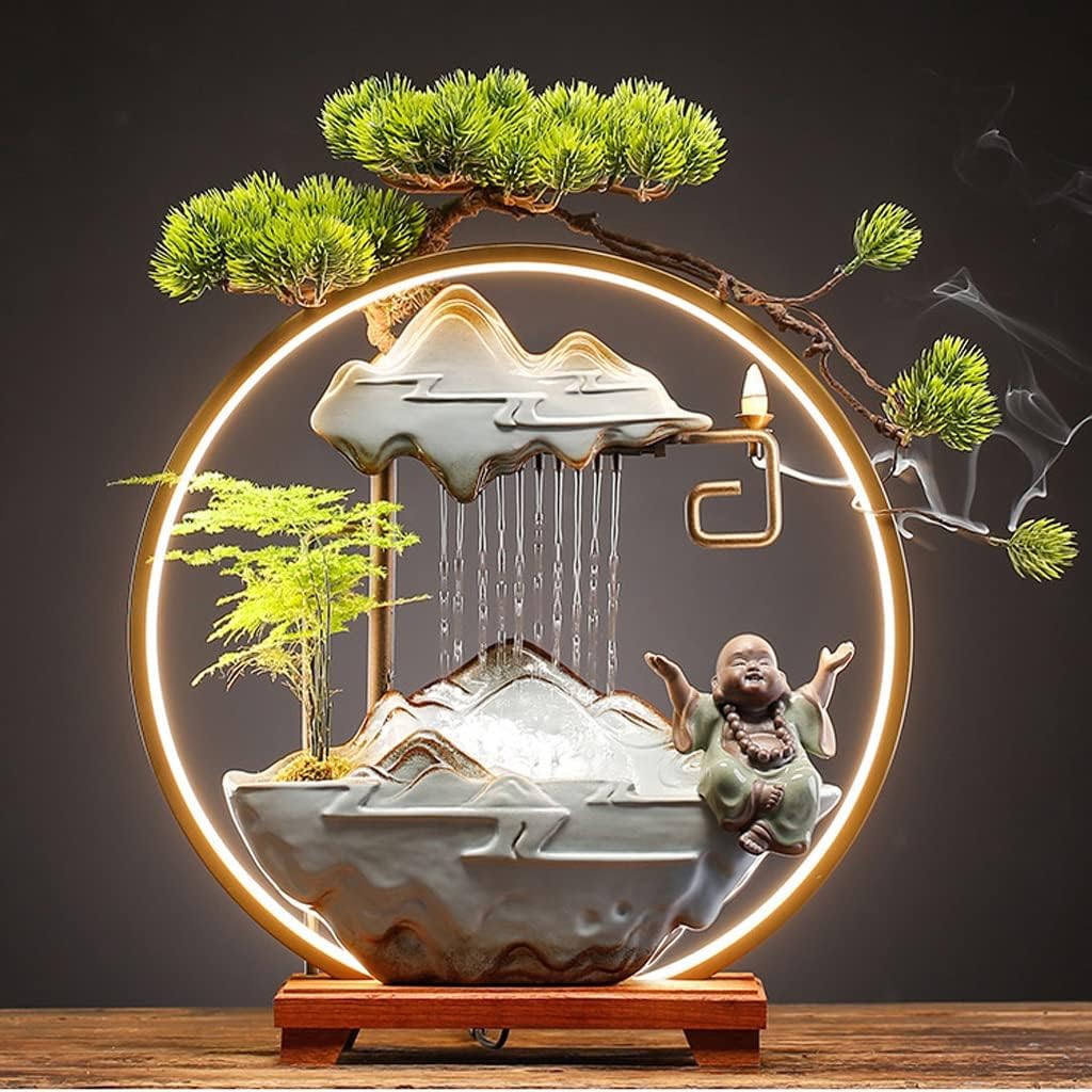 HIHELO Desktop Fountain Tabletop Fountain Ceramic Lucky Flowing Water Ornament Desktop Circulation Fountain Office Desktop Decoration Water Fountain Outdoor (Color : B)