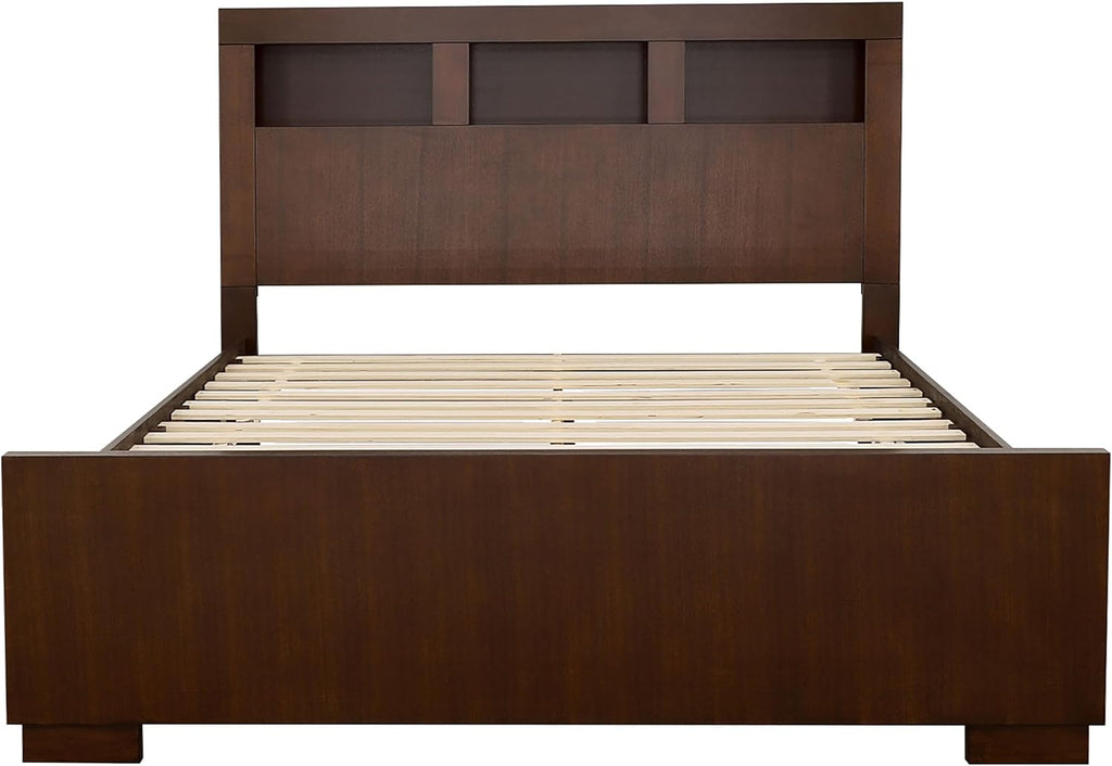 Coaster Home Furnishings Jessica Contemporary 4-Piece Bedroom Set Queen Size LED Storage Bookcase Bed Frame 47-inch Headboard Cappuccino 200719Q-S4