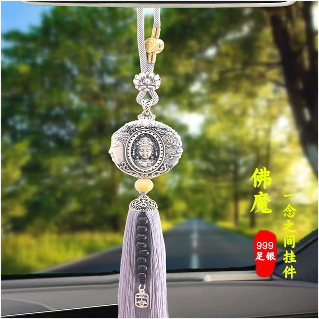 TITIZA Car Interior Good Luck Pendant Car Rearview Mirror Pendant 999 Sterling Silver Peace of Mind Between A Car Charm Car Accessories (Color : 1#)