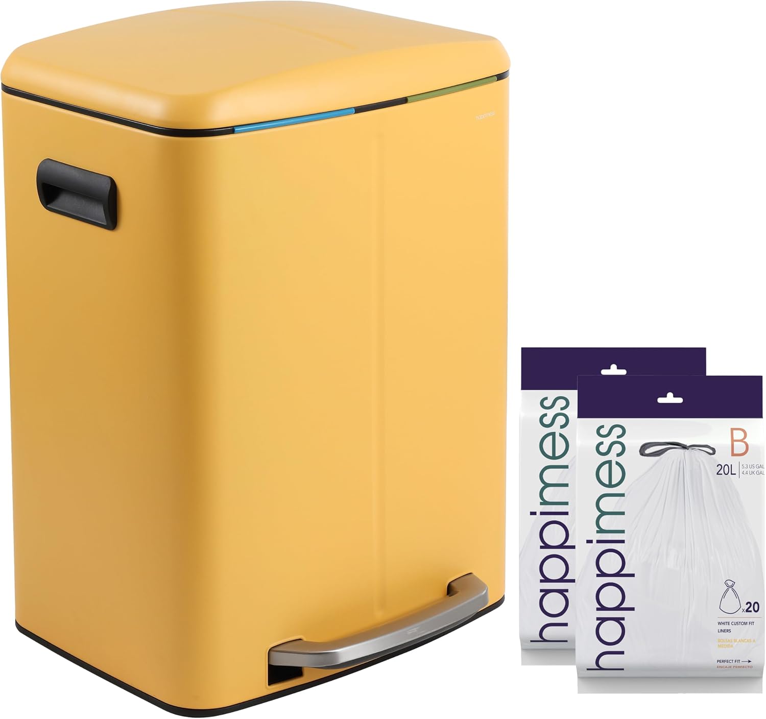 happimess HPM1005L Marco Rectangular 10.6-Gallon Double Bucket Trash Can with Soft-Close Lid, Daffodil Yellow, Fingerprint Resistant, Modern, Minimalistic for Home, Kitchen, Office, Bedroom, Bathroom