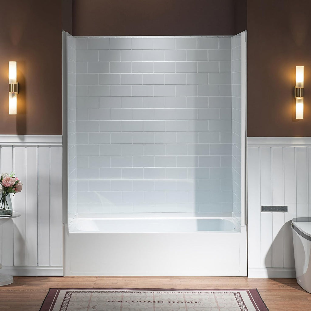 WOODBRIDGE 60' x 32' 4-Piece Direct-to-Stud Alcove Tub Surround, 1-3/4 inch (44mm) Thick, with Right-Drain Hole Soaking Bathtub Combo in White