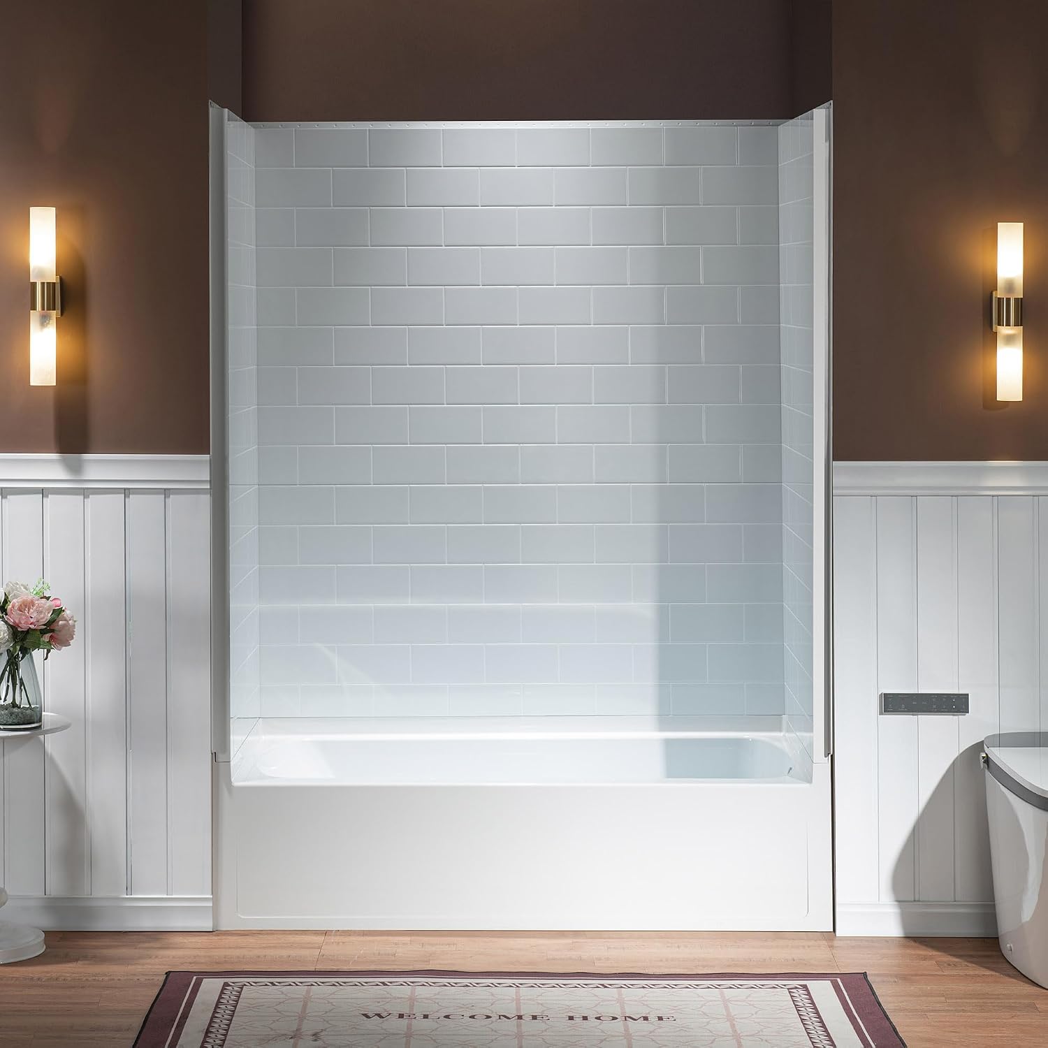 WOODBRIDGE 60' x 32' 4-Piece Direct-to-Stud Alcove Tub Surround, 1-3/4 inch (44mm) Thick, with Right-Drain Hole Soaking Bathtub Combo in White