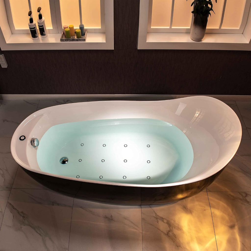 WOODBRIDGE 67' Air Bubble Freestanding Bathtub with Chrome Overflow and Drain,Black Air Bubble Tub