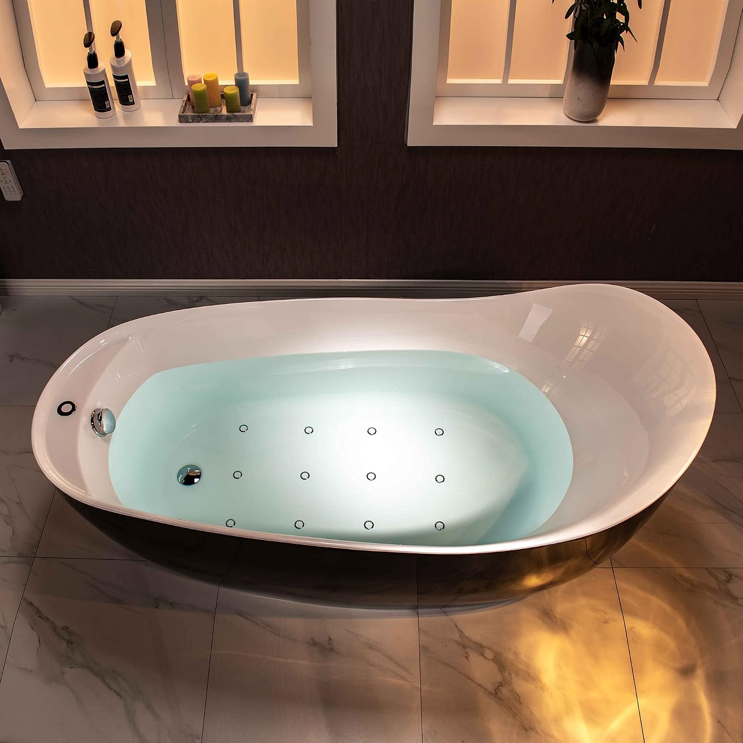 WOODBRIDGE 67' Air Bubble Freestanding Bathtub with Chrome Overflow and Drain,Black Air Bubble Tub