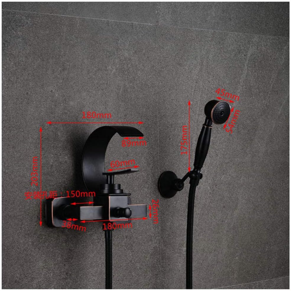 Shower System Waterfall Bathtub Shower Faucet Set Black Bathtub Mixer Tap Dual Contral Shower Wall Mounted Shower Faucet-Black
