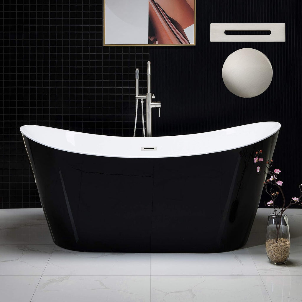 WOODBRIDGE B1815 B/N-Drain &O Bathtub, Black/Brushed Nickel