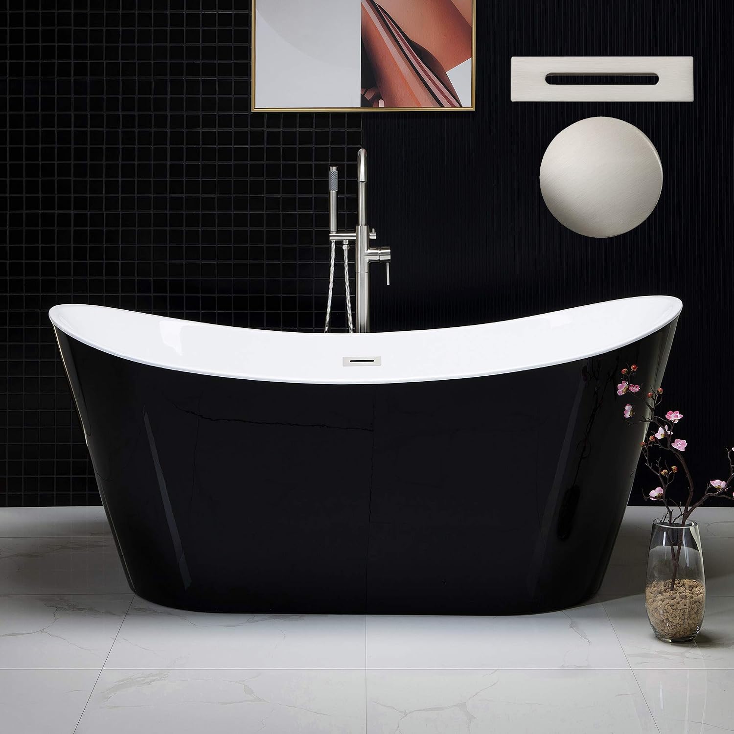 WOODBRIDGE B1815 B/N-Drain &O Bathtub, Black/Brushed Nickel