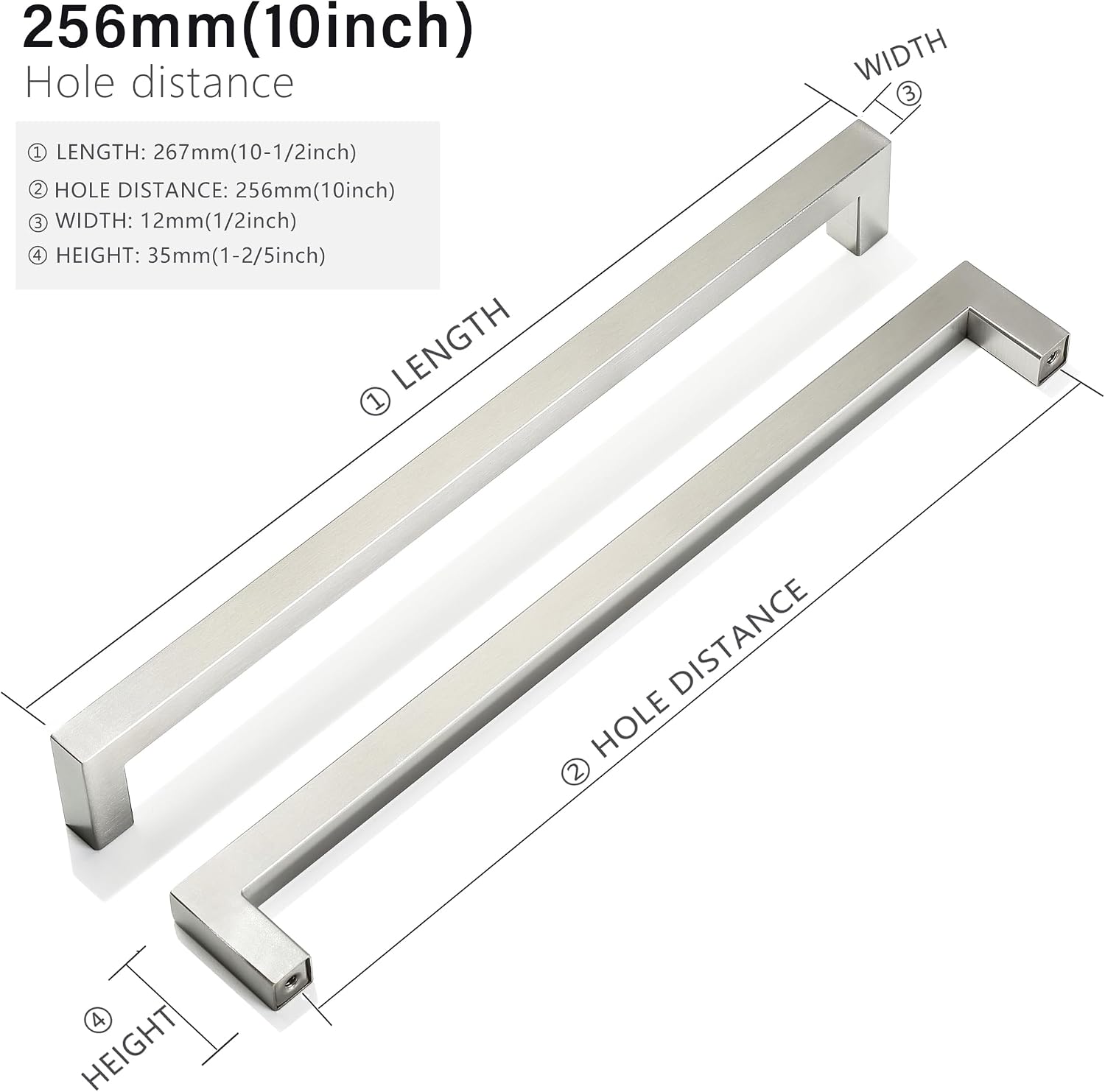 Cabinet Pulls Brushed Nickel Cabinet Handles Square Drawer Pulls, 30 Pack 10 Inch Stainless Steel Kitchen Door Cupboard Cabinet Handles, Cabinet Hardware Drawer Handles, 256mm Hole Centers