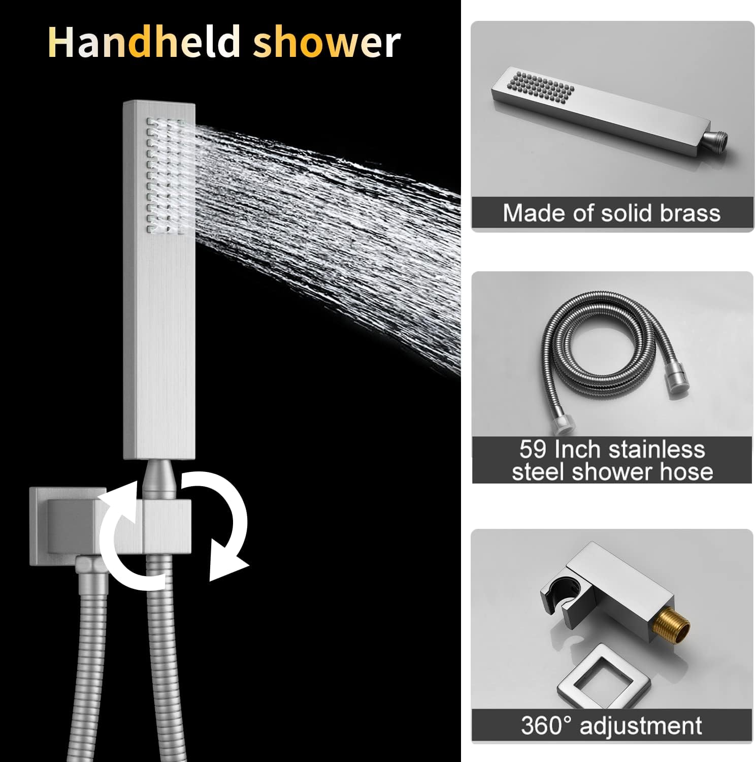 AYIVG Brushed Nickel Thermostatic Rainfall Shower System 16 x 26 Inch Temperature Display Shower Faucet System with Body Jets Smart Ceiling Mount Multi Function 64 Color LED Rainfal Shower Set