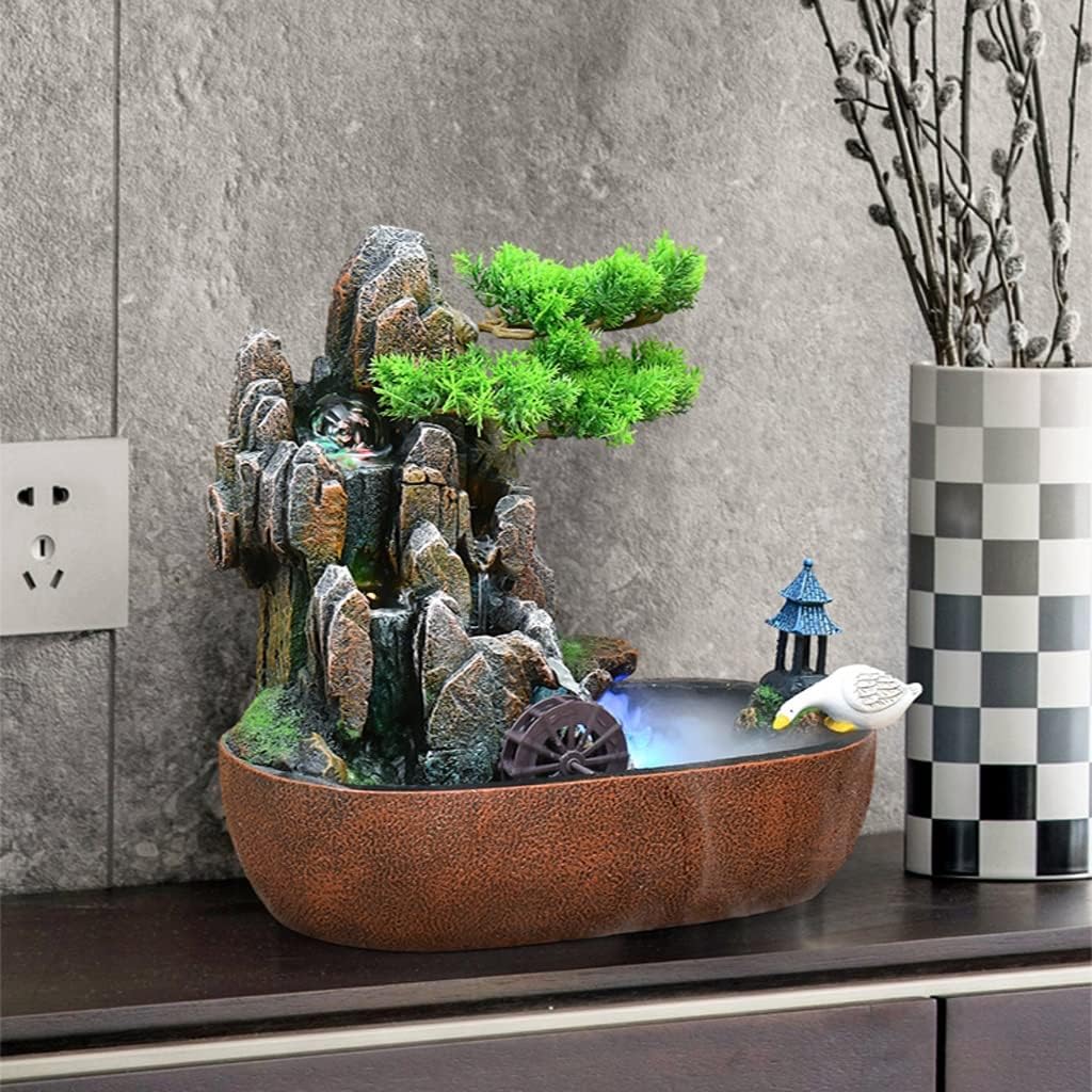 HIHELO Tabletop Fountain Tabletop Fountain Resin Alpine Flowing Water Fountain Living Room Decoration Waterscape Ornament Office Lucky Decoration Indoor Fountain (Color : with Nebulizer)