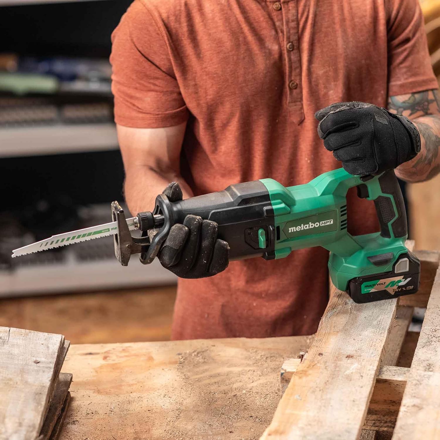Metabo HPT 18V MultiVolt Cordless Reciprocating Saw, Orbital Cut Mode, 36% Less Vibration, 1-1/8' Stroke Length, 3,000 SPM, LED Light, Tool Body Only, CR18DBQ4