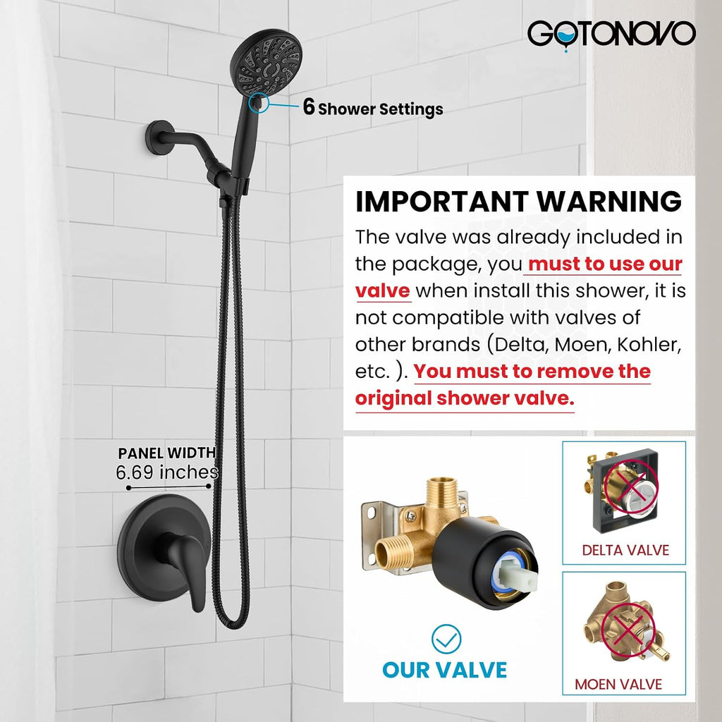 gotonovo Black 3 Hole 2 Handles Lavatory Basin Bathroom Sink Faucet with Single-Handle Shower Faucet Set Shower Kit with Valve Shower Head and Handle Set Shower Trim Kit
