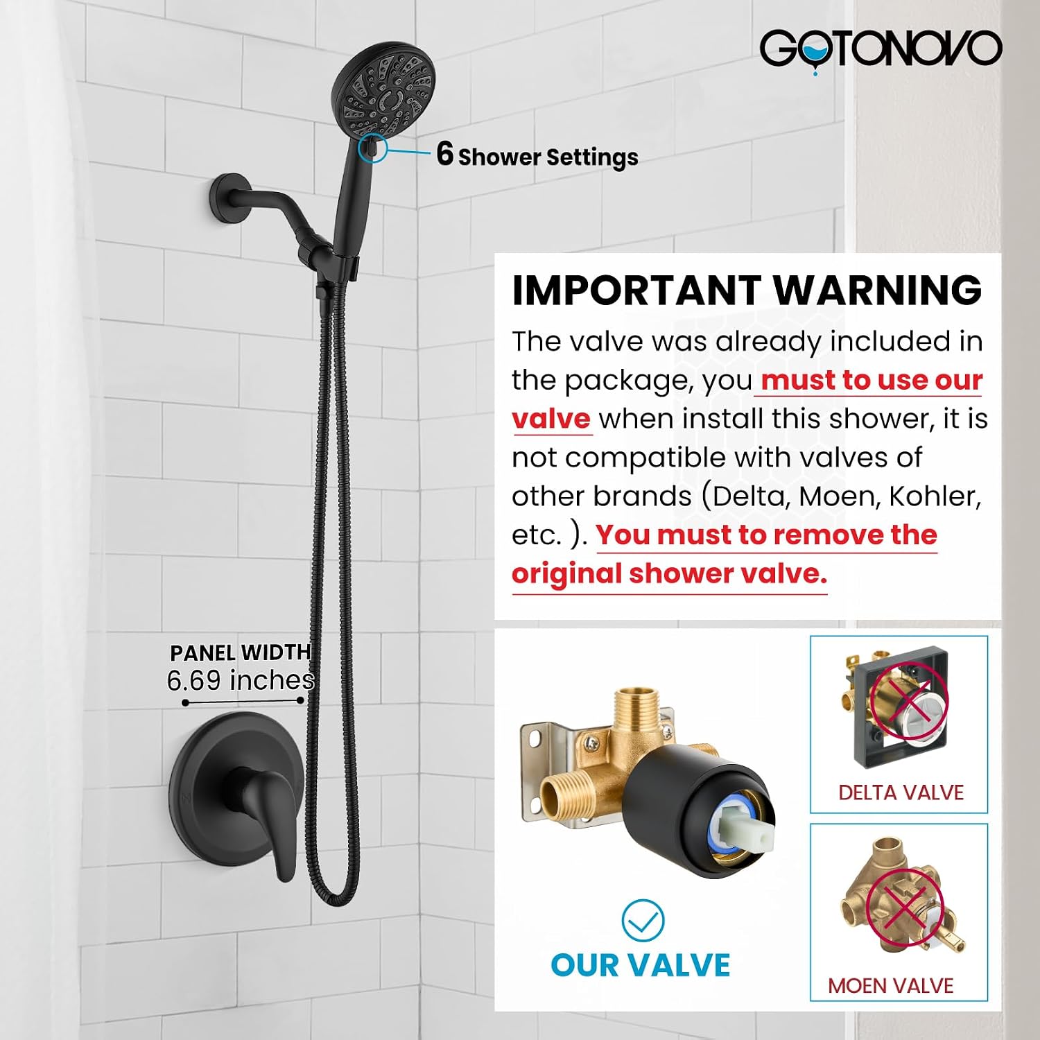 gotonovo Black 3 Hole 2 Handles Lavatory Basin Bathroom Sink Faucet with Single-Handle Shower Faucet Set Shower Kit with Valve Shower Head and Handle Set Shower Trim Kit
