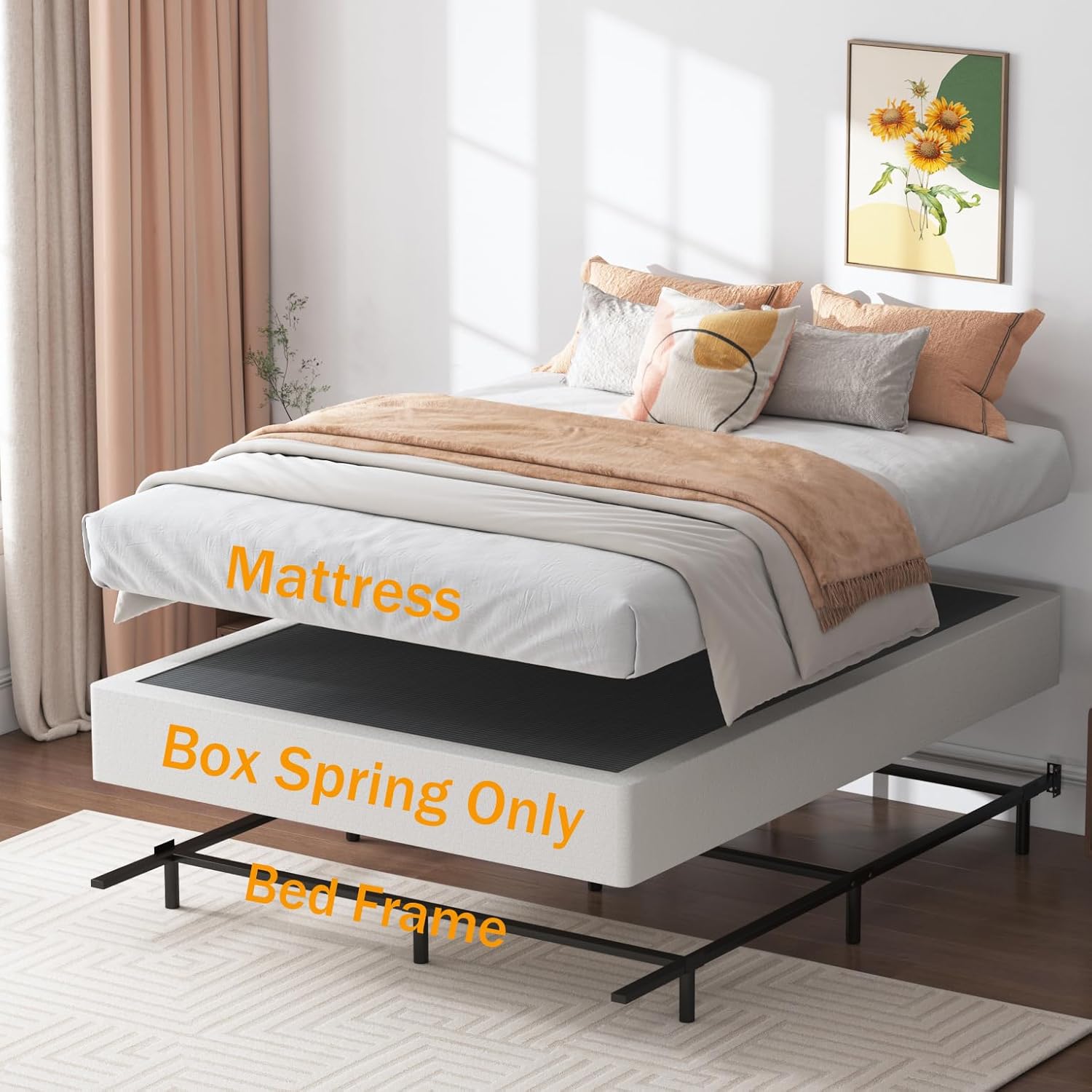 SHLAND Cal King Box Spring 9 Inch, High Profile Metal California King Size Box Springs with Fabric Cover, Easy Assembly