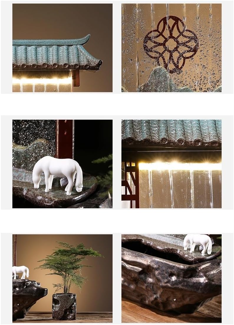 GUERNSEY Tabletop Fountain Tabletop Fountain Ceramic Water Fountain Ornaments Atomizing Humidifier Waterscape Zen Desktop Living Room Decoration Indoor Fountain