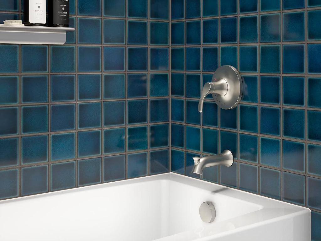 KOHLER TS27391-4G-CP Simplice Rite-Temp Bath and Shower Trim Set with Single-Function Showerhead 1.75 GPM, Diverter Bath Spout, Wall-Mount Shower Head and Bath Faucet, Polished Chrome