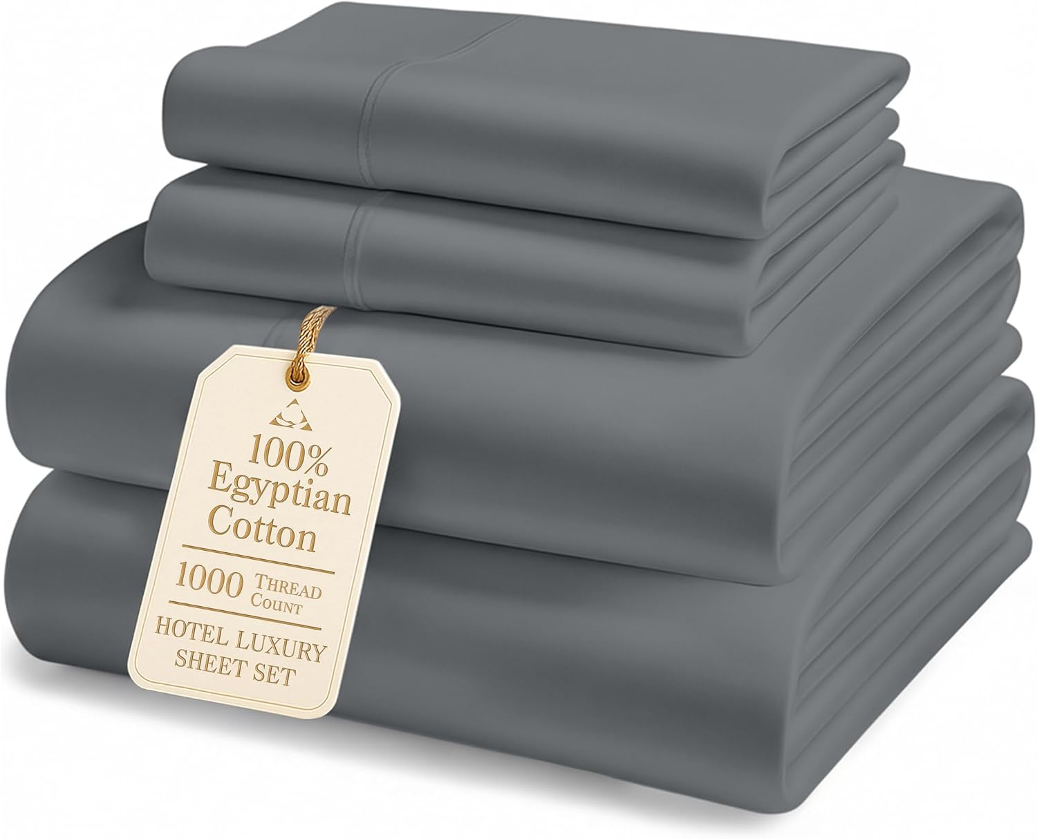 100% Egyptian Cotton Sheets Queen Size Bed Set – 1000 Thread Count Cooling & Breathable Sateen Queen Sheets Set, Authentic Long-Staple Cotton for Lasting Softness, Snug Fit 15' Deep Pocket - Charcoal