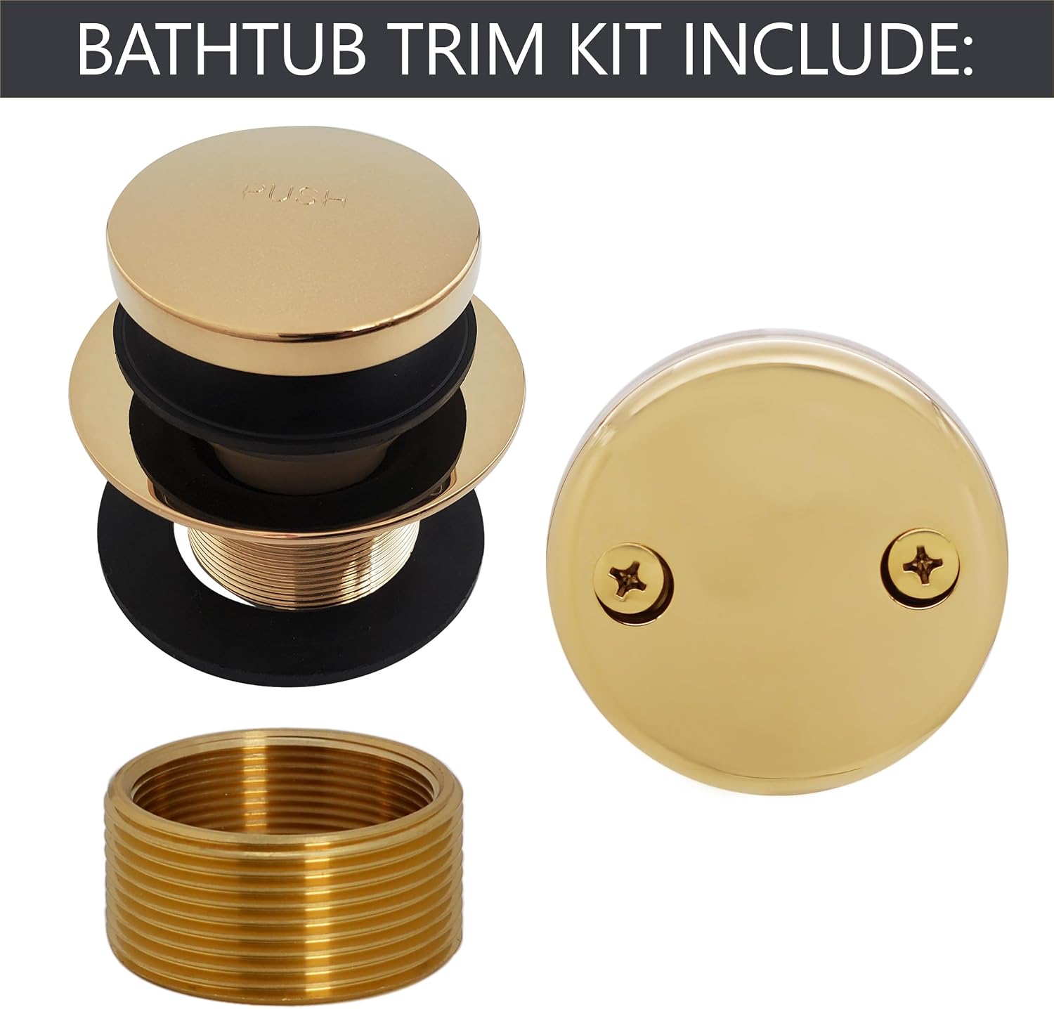 Westbrass D93K-01 Universal Fine or Coarse Thread Replacement Bathtub Tip-Toe Drain Plug with 2-Hole Faceplate, Polished Brass (50-Pack)