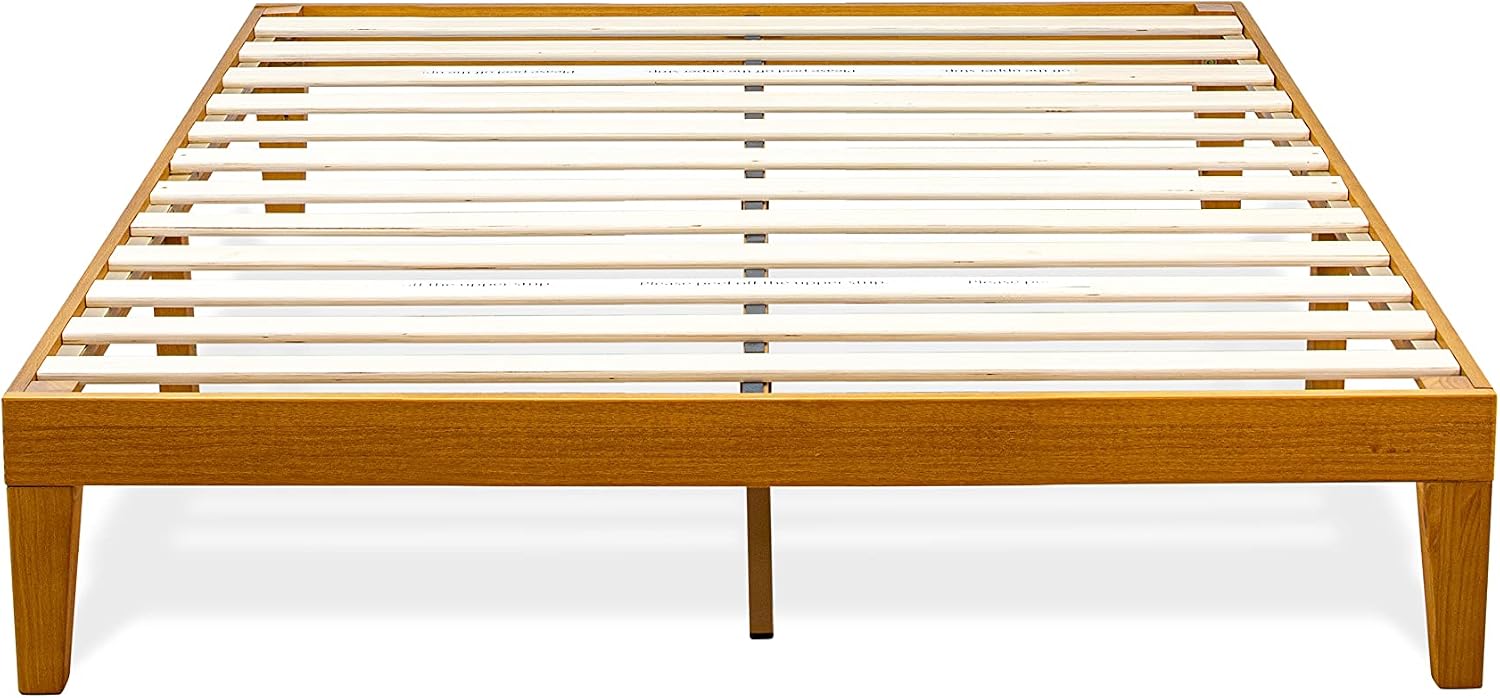 East West Furniture DNP-23-F Full Size Platform Bed Frame with 4 Solid Wood Legs and 2 Extra Center Legs - Oak Finish