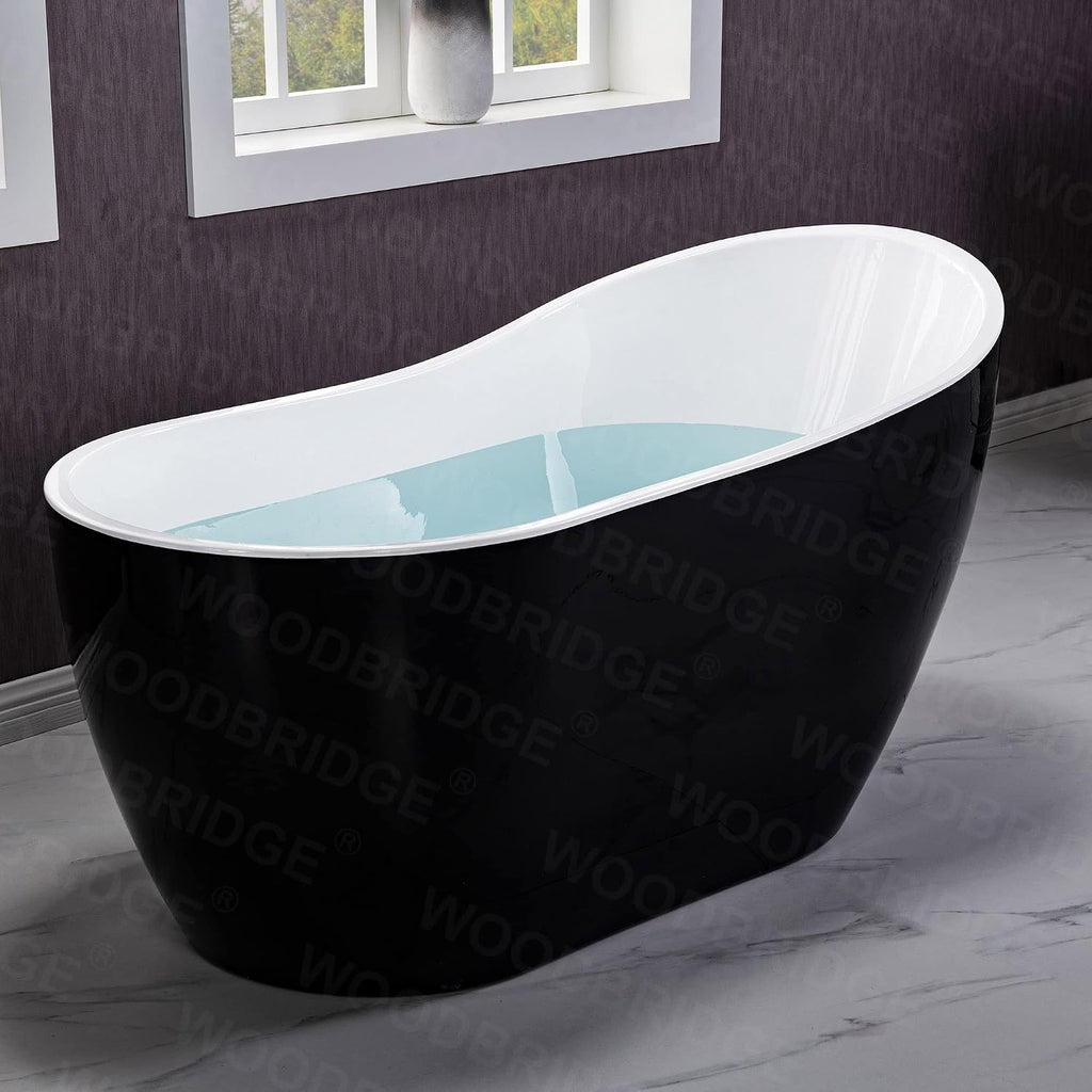 WOODBRIDGE 54' Acrylic Freestanding Bathtub Contemporary Soaking Black Tub with Matte Black Overflow and Drain，BTA1807-MB