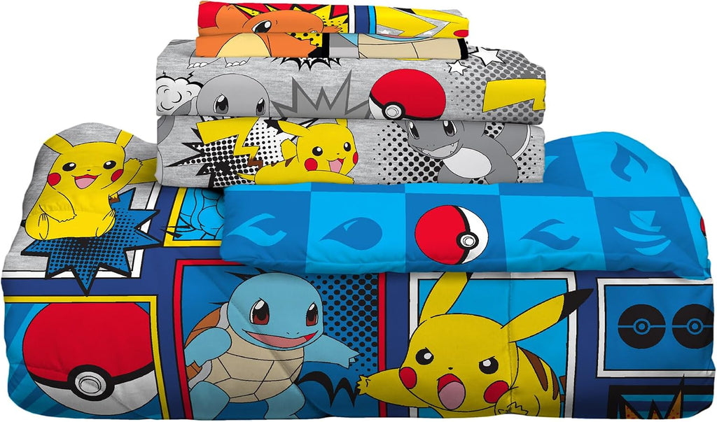 Pokémon Pikachu Queen Size Bedding Set – Kids Bedding Super Soft Cozy Reversible Comforter and Sheet Set with Sham, 7 Piece Queen Size, (Officially Licensed Product) by Franco