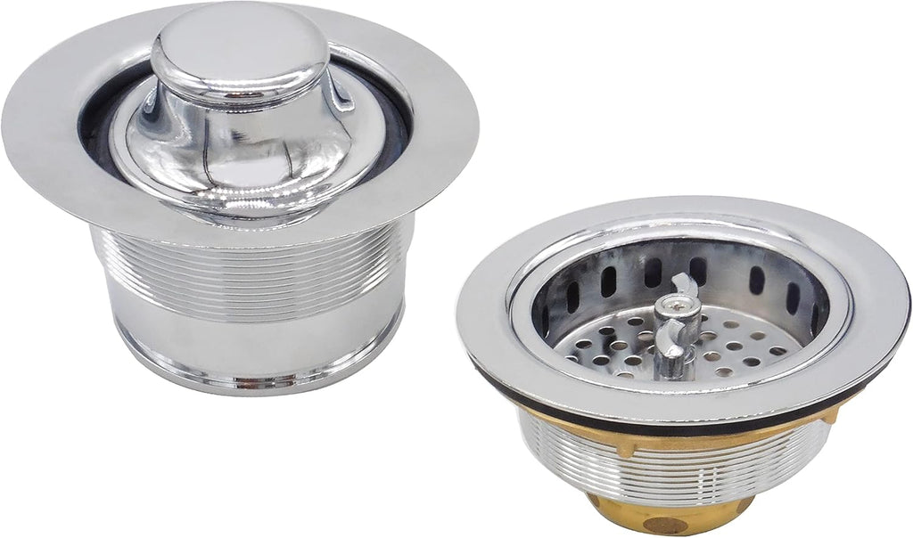 Westbrass CO2175-26 Combo Pack 3-1/2' Wing Nut Twist Style Large Kitchen Sink Basket Strainer and Waste Disposal Drain Flange with Stopper, Polished Chrome