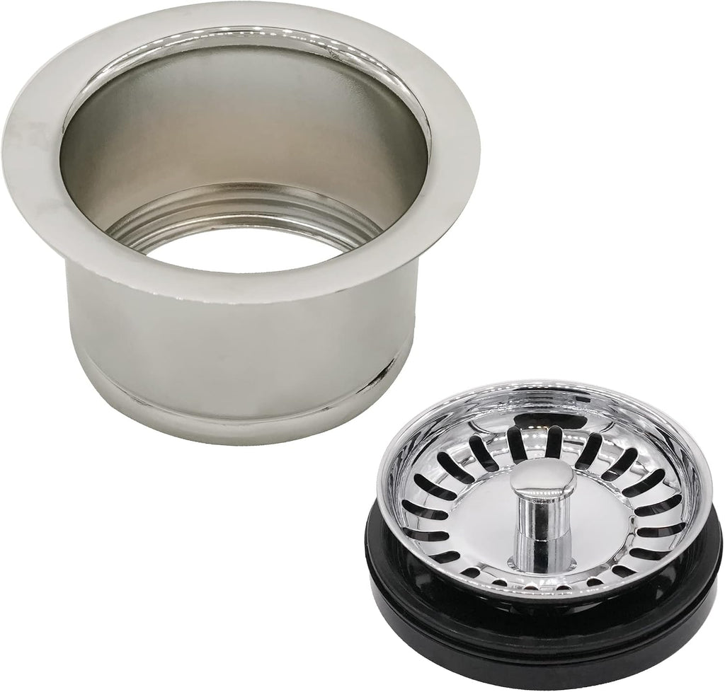 Westbrass CO2196S-05 COMBO PACK 3-1/2' Post Style Large Kitchen Sink Basket Strainer and Extra-Deep Collar Kitchen Sink Waste Disposal Flange with Strainer Stopper, Polished Nickel