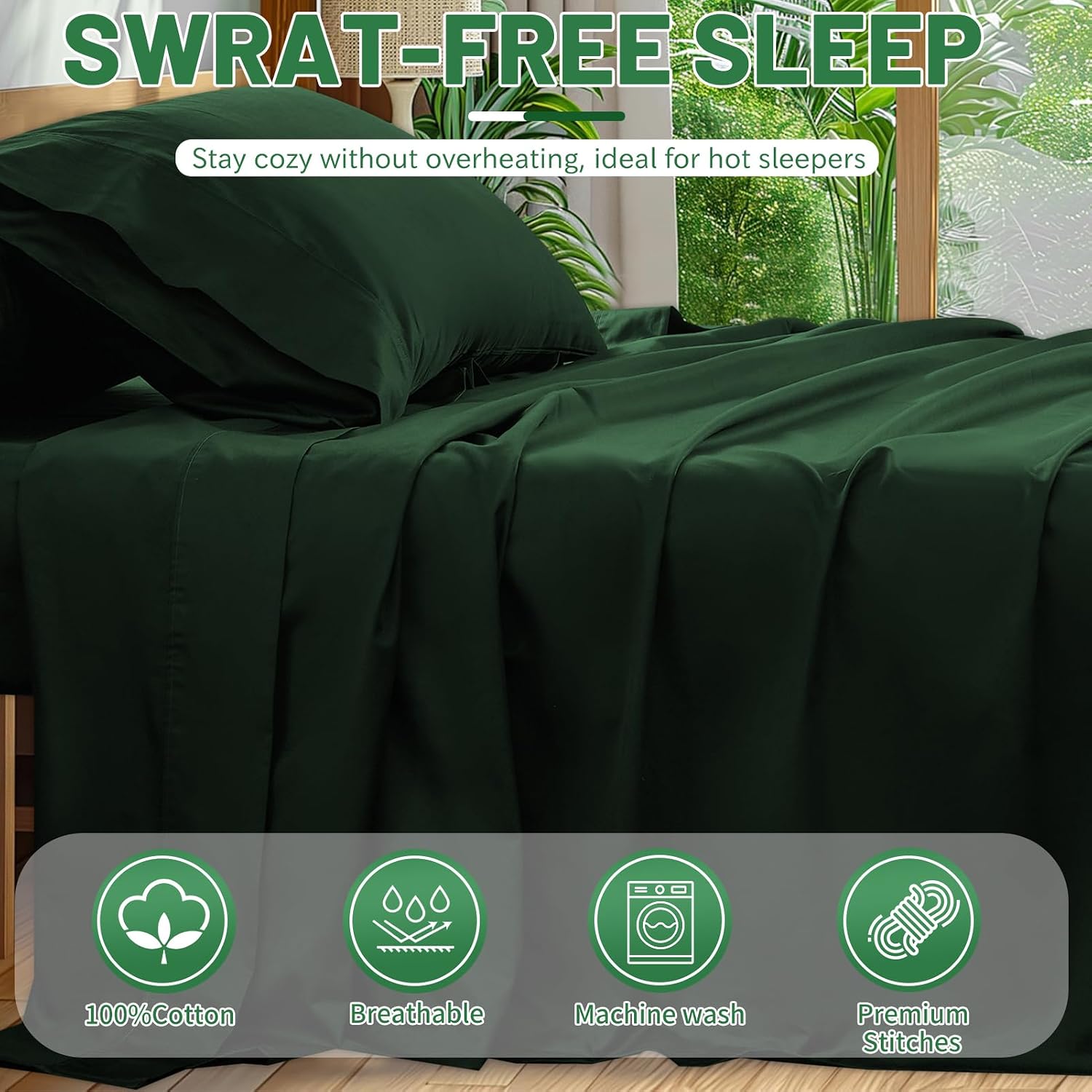 Extra Deep Pocket California King Sheets 18-24 Inch 100% Egyptian Cotton 1000 Thread Count Sateen Weave Soft Breathable 4 Pieces（California King,Forest Green）