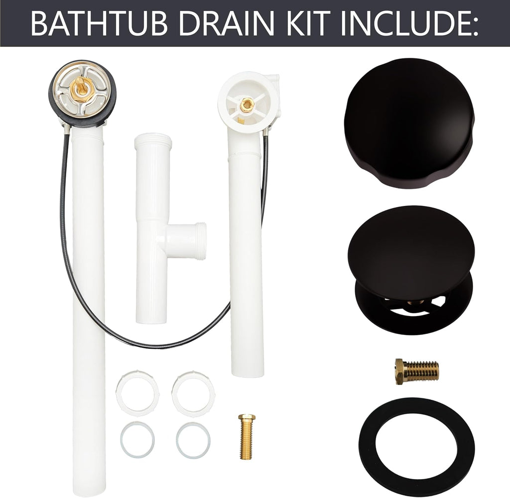 Westbrass D50P27TLE-12 27' Cable Drive Standard Bath Drain Trim Kit with Rotary Overflow Cover Knob, Pop-Up Stopper and Poly Tubular Pipes & Fittings, Oil Rubbed Bronze (4-Pack)