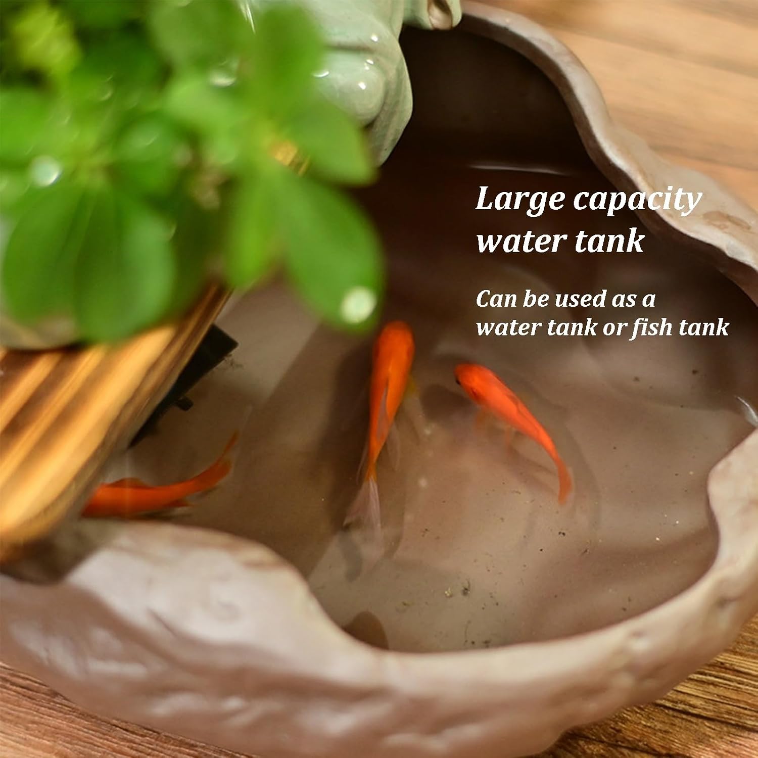 Tabletop Fountain with LED Light, Cwaterfall for Desk with Solid Wood Base & Water Storage Basin, Chinese Zen-Inspired Flowing Water Ornament for Office Living Room(E)