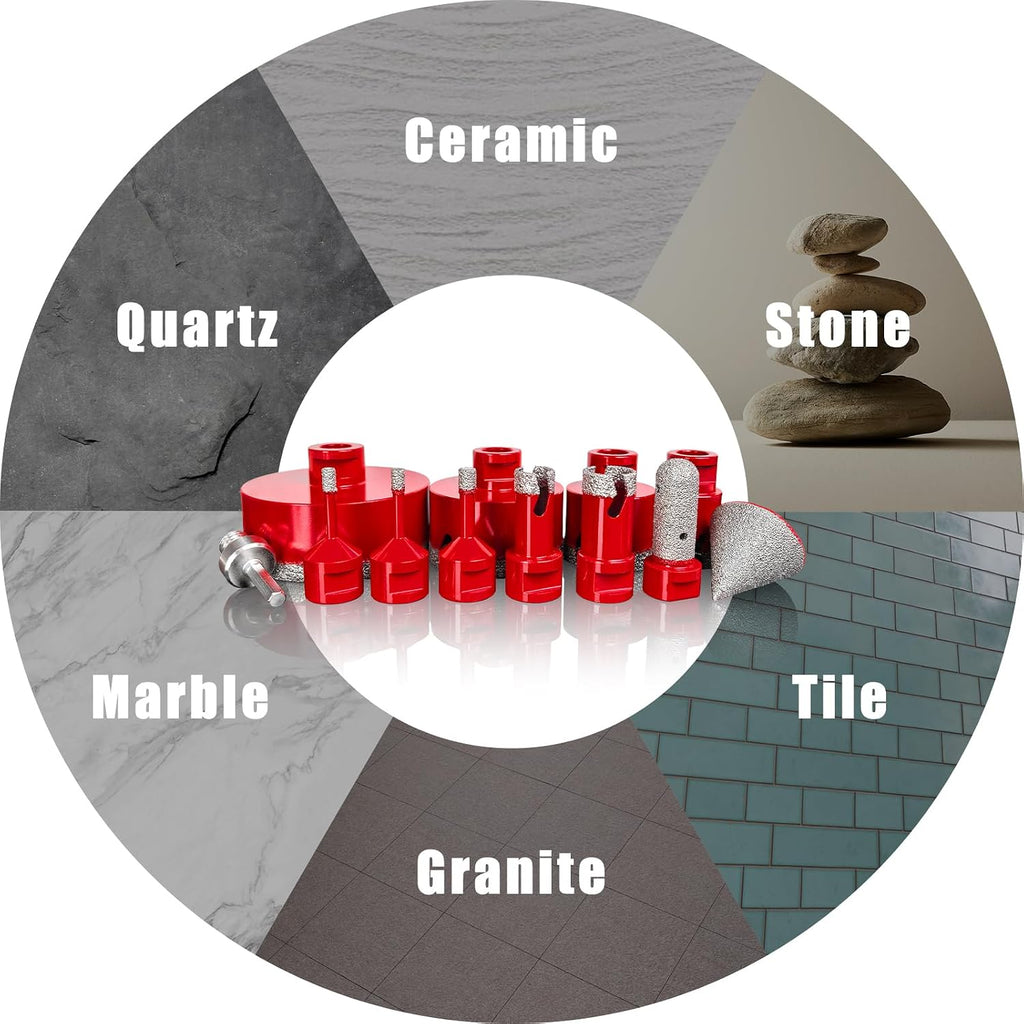 Diamond Hole Saw Kit, Tile Hole Saw Kit with 12Pcs 6/6/8/19/25/35/50/75/102mm for Porcelain Tile, Granite, Marble, Ceramic and More Drilling