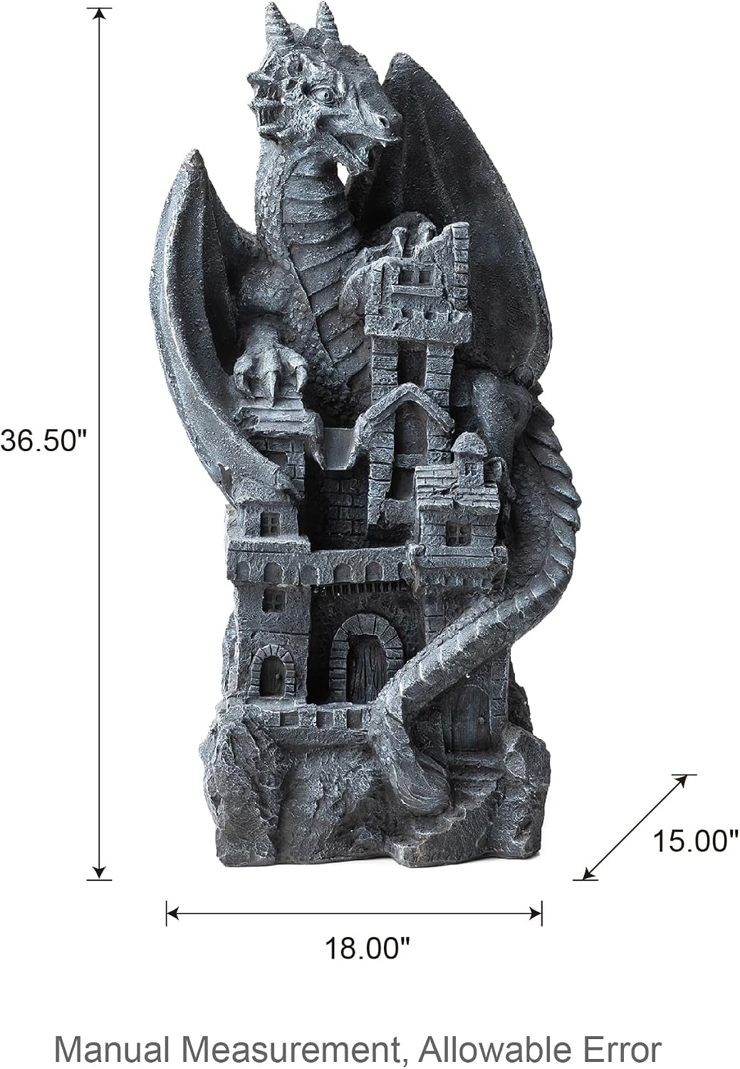Glitzhome Outdoor Fountain 37' H, 4-Tiered Waterfall Indoor Water Fountain Freestanding Water Feature Fountains with Pump & LED Lights Outside Garden Backyard Decor, Gothic Dragon