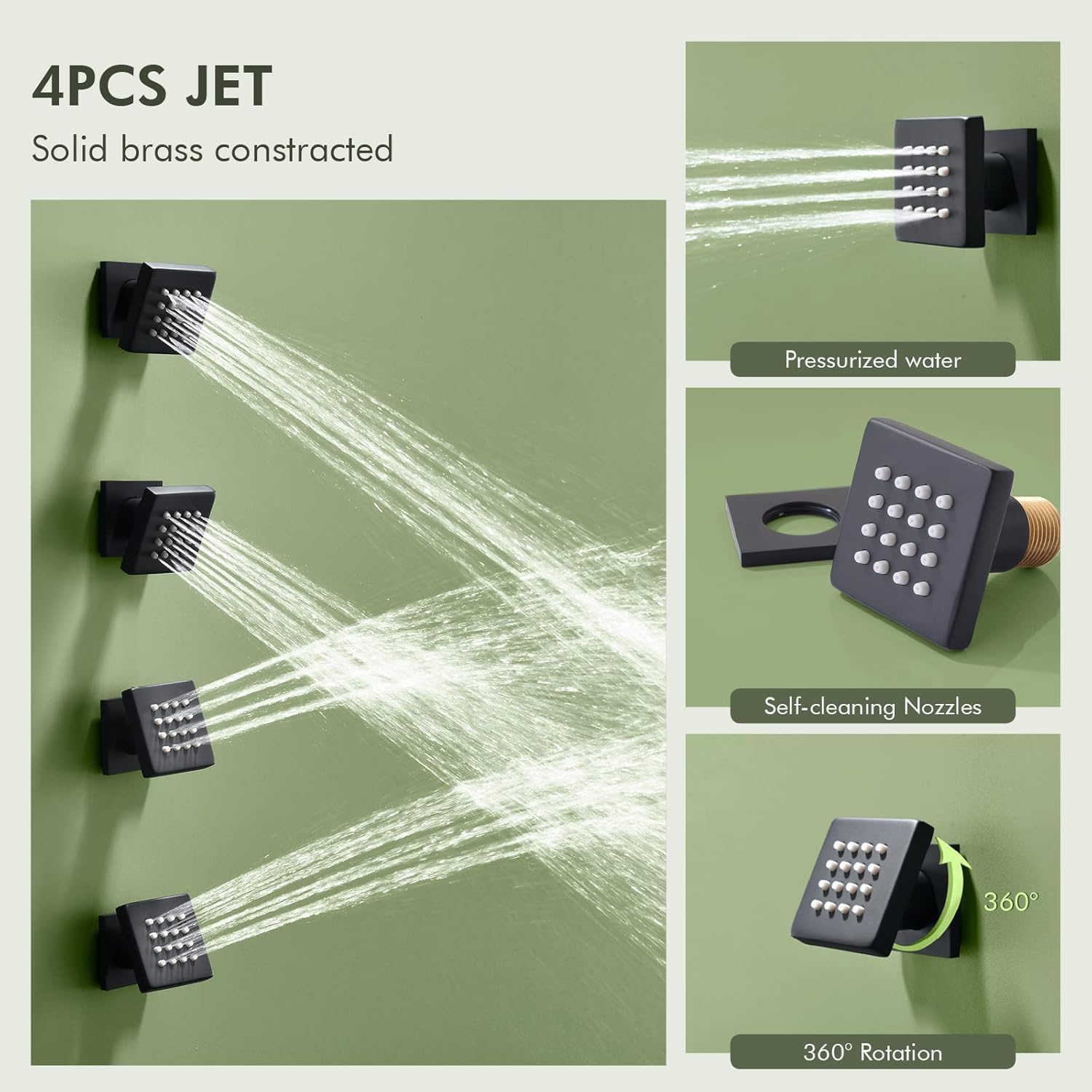Shower Faucets Sets Shower System with Body Jets, Bostingner 10' Rain Shower Head with 2 In 1 Handheld Spray and 4 Jets, Ceiling Mount All Metal 3 Way Shower Set with Valve and Trim Kit, Matte Black