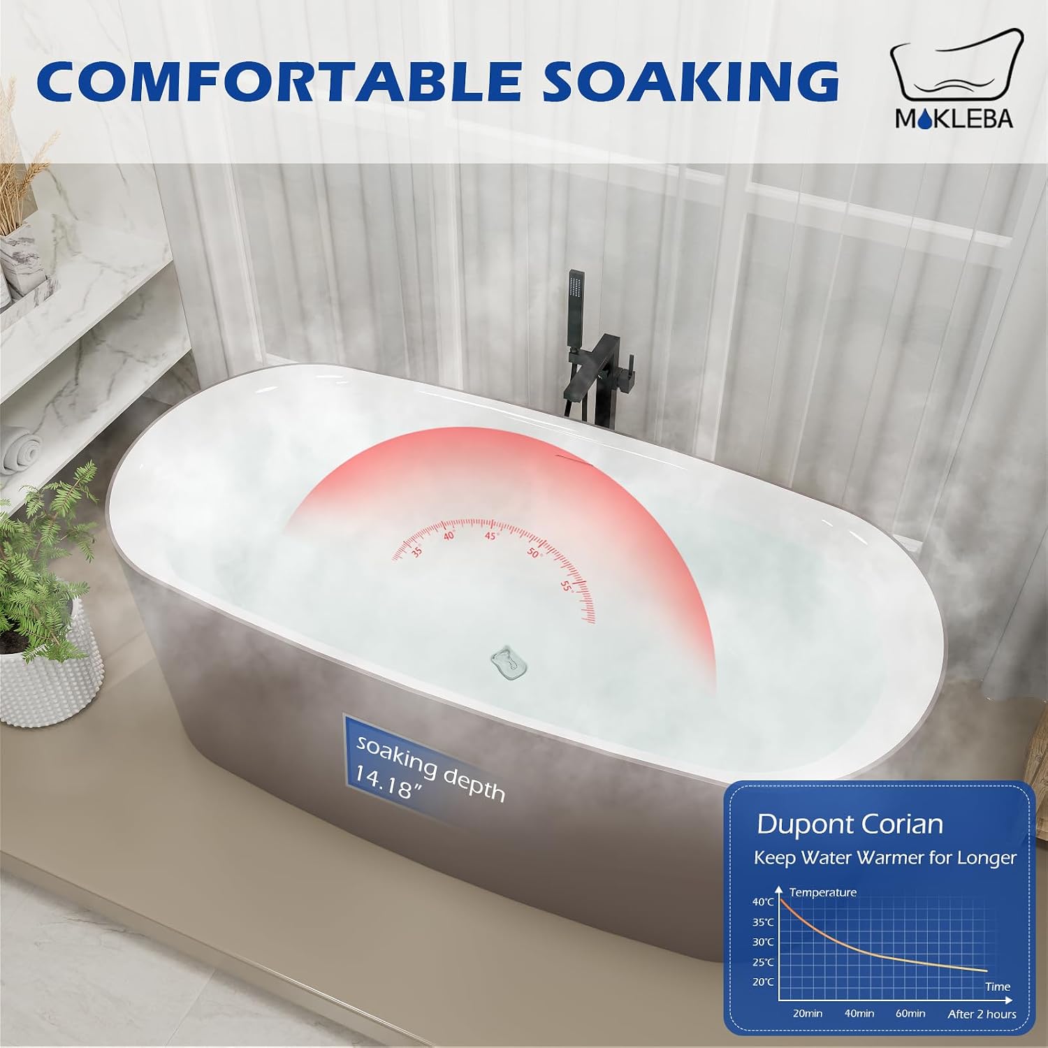 59' Solid Surface Resin Freestanding Bathtub Oval Shape, Modern Deep Stone Resin Soaking Bathtub with Integrated Slotted Overflow, Toe-Tap Chrome Drain, cUPC Certified, Brown