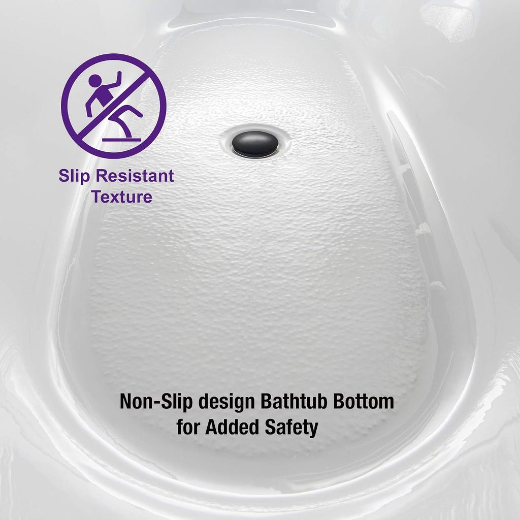 WOODBRIDGE 59' Acrylic Freestanding Bathtub Contemporary Soaking White Tub with Matte Black Overflow and Drain，BTA1518 -MB-Drain &O
