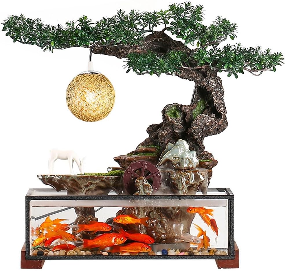 GUERNSEY Tabletop Fountain Flowing Water Fish Tank Ornaments Home Living Room Desktop Decorations Water Circulation Fountain Landscape Indoor Fountain