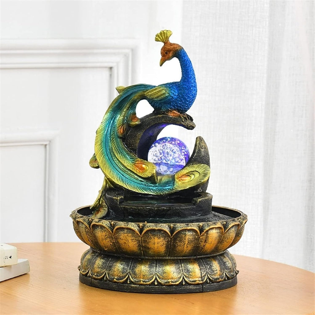 HIHELO Tabletop Fountain Creative Peacock-Shaped Fountain Home Feng Shui Ball Desktop Fountain Dining Table Office Desktop Running Water Ornaments Indoor Fountain
