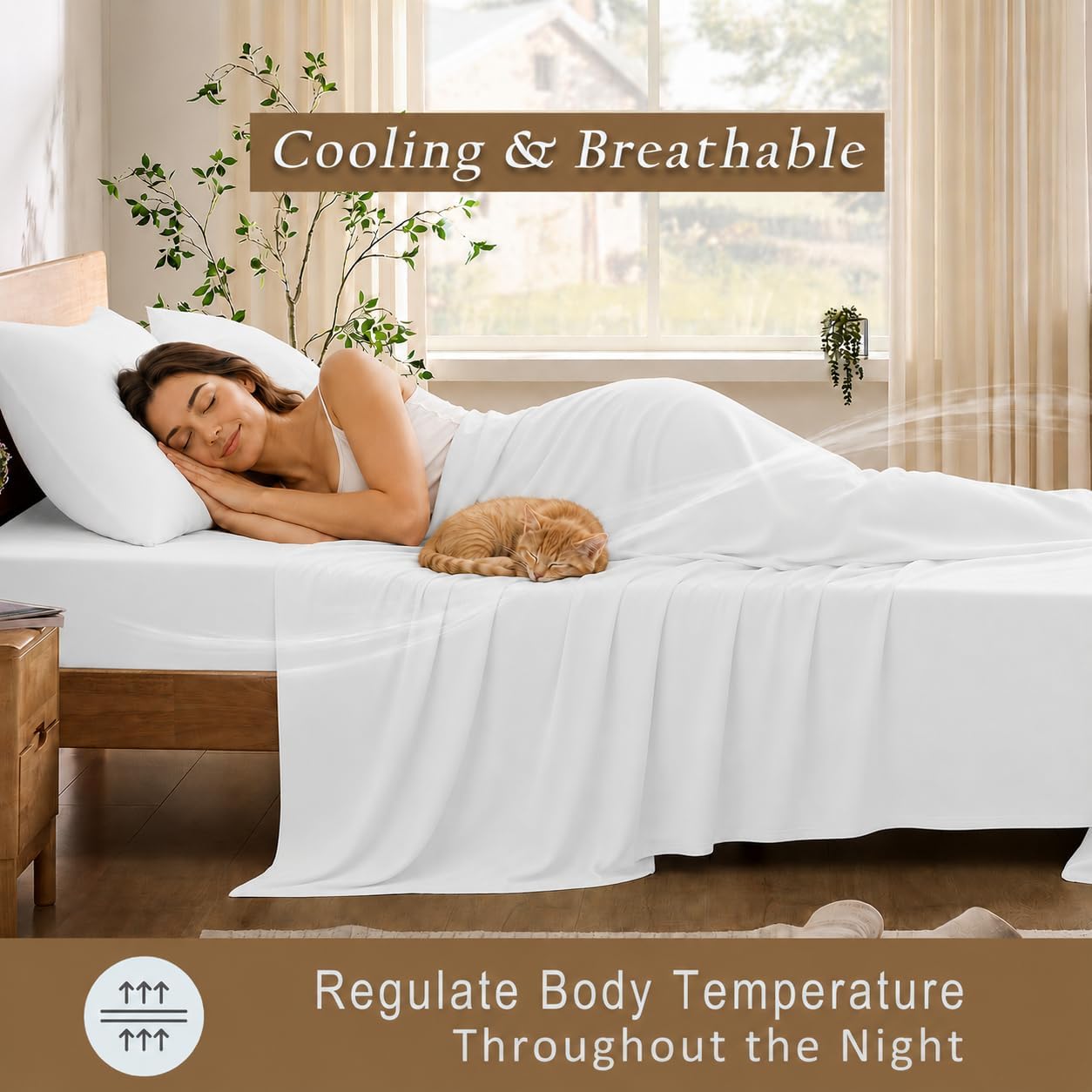 TOSMO Luxury Cooling Sheet Set - 100% Viscose from Bamboo, 4-Piece Bedding Set (Queen Size) - 18' Extra Deep Pockets, Oeko-Tex Certified, Silky Soft and Breathable, Classic White