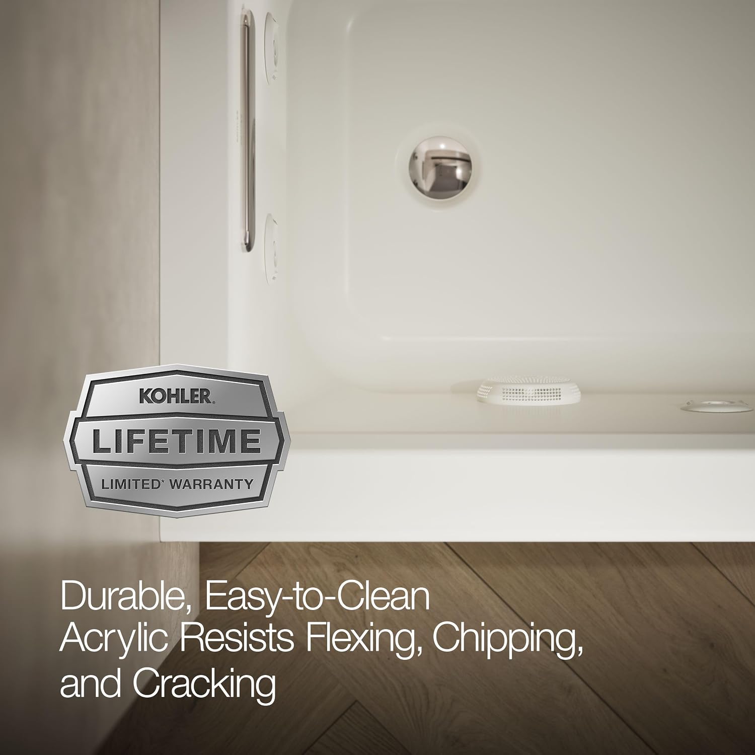 KOHLER K-1947-LA-96 Archer 60' x 30' Alcove Whirlpool with Integral Apron, Tile Flange and Left-Hand Drain, Biscuit