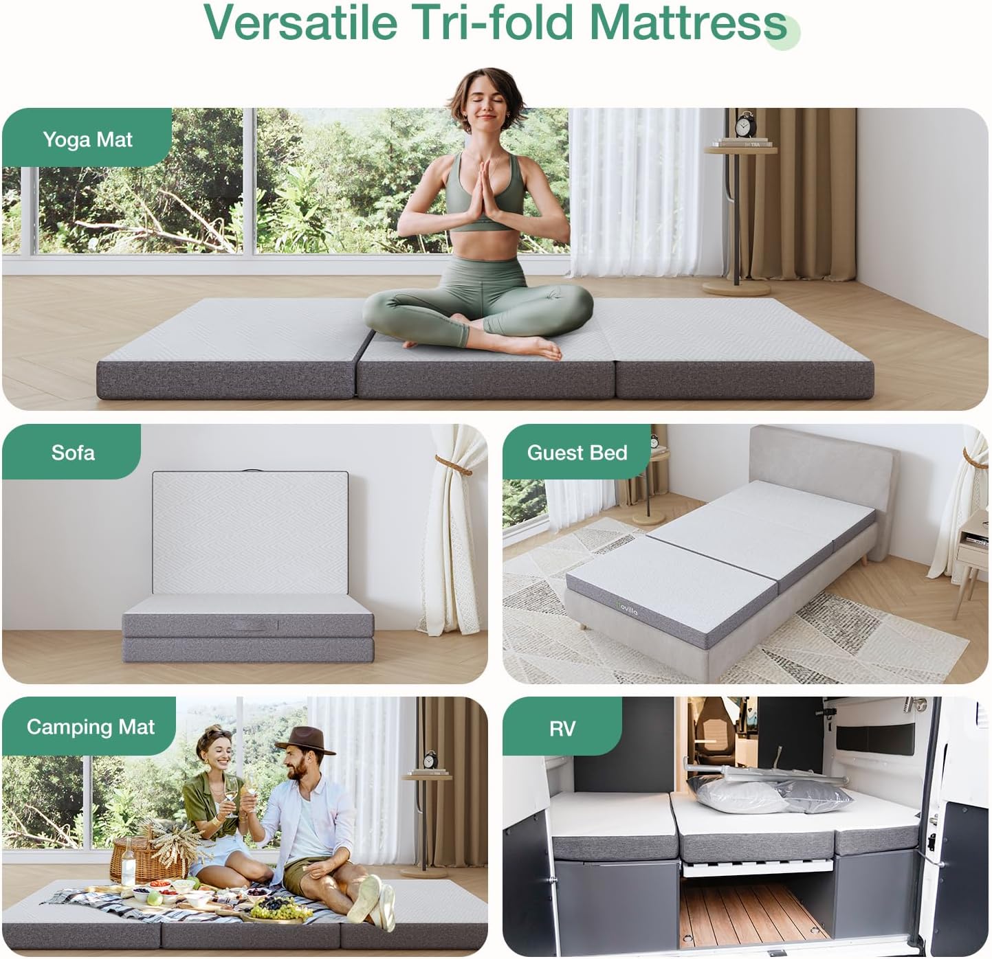 Novilla Folding Mattress Queen, 4 Inch Cozy Gel Foam Fodable