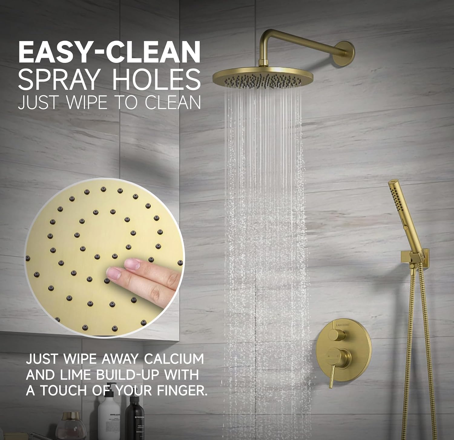 Lava Odoro Modern 3-Setting Round Rain Bathtub and Shower Faucet Set, Gold Rainfall Shower Head and Handle Set, Rain Shower System with Tub Spout, Shower Valve Trim Kit, Brushed Gold, SF104-SG-T