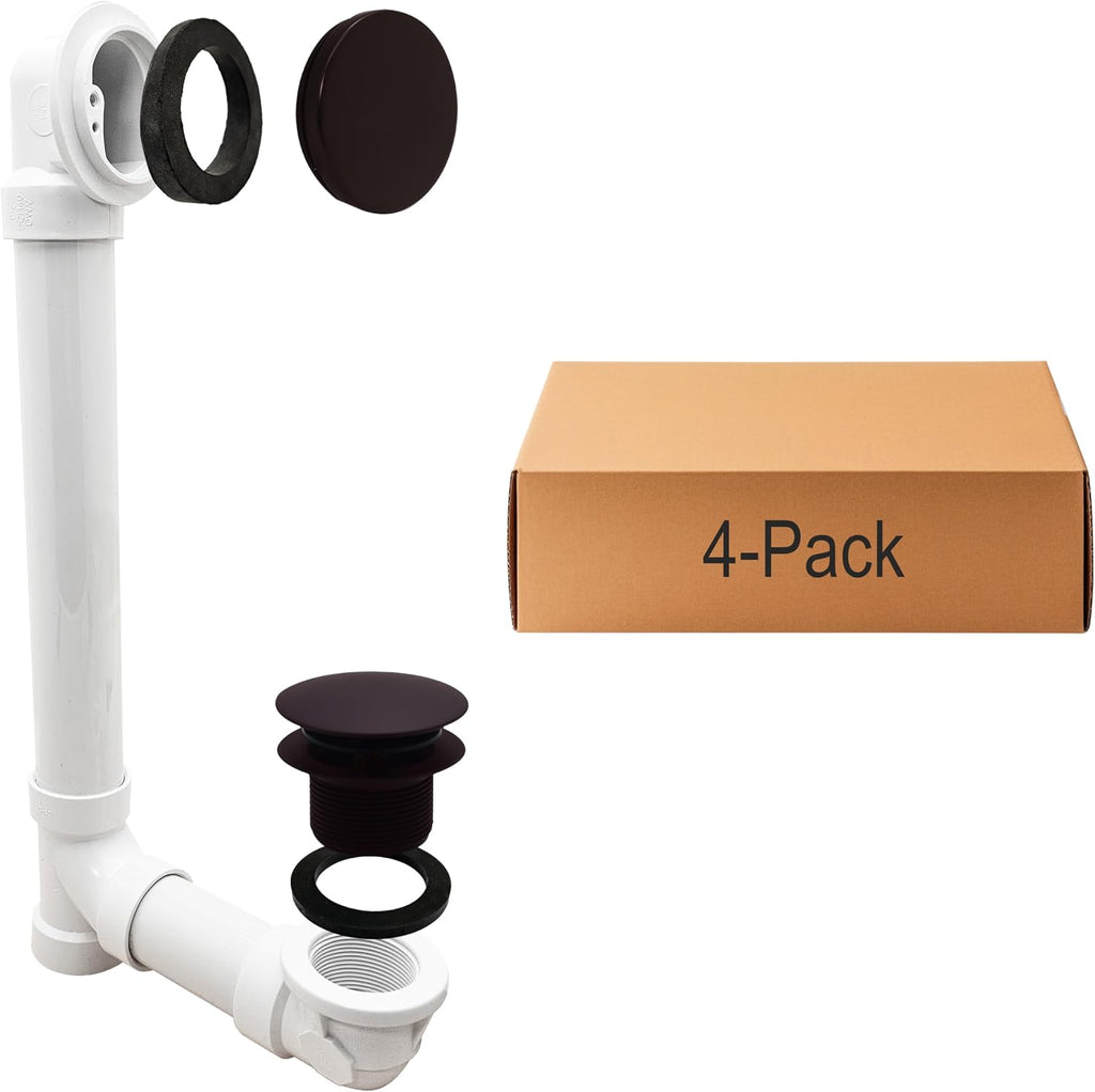 Westbrass 493244H-12 14' Sch. 40 PVC Bath Waste & Overflow Assembly with Illusionary Faceplate and Tip-Toe Drain Plug, Oil Rubbed Bronze (4-Pack)