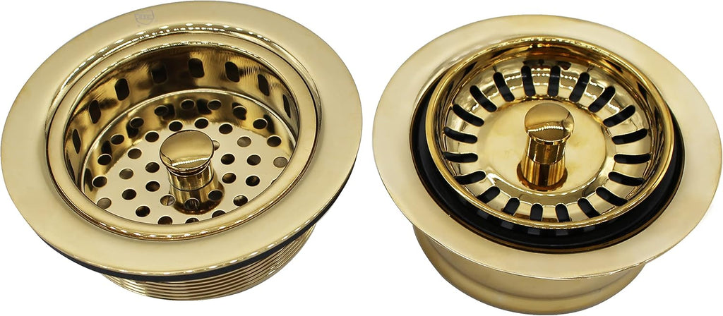 Westbrass CO2165S-01 COMBO PACK 3-1/2' Post Style Large Kitchen Sink Basket Strainer and Waste Disposal Drain Flange with Basket Strainer, Polished Brass