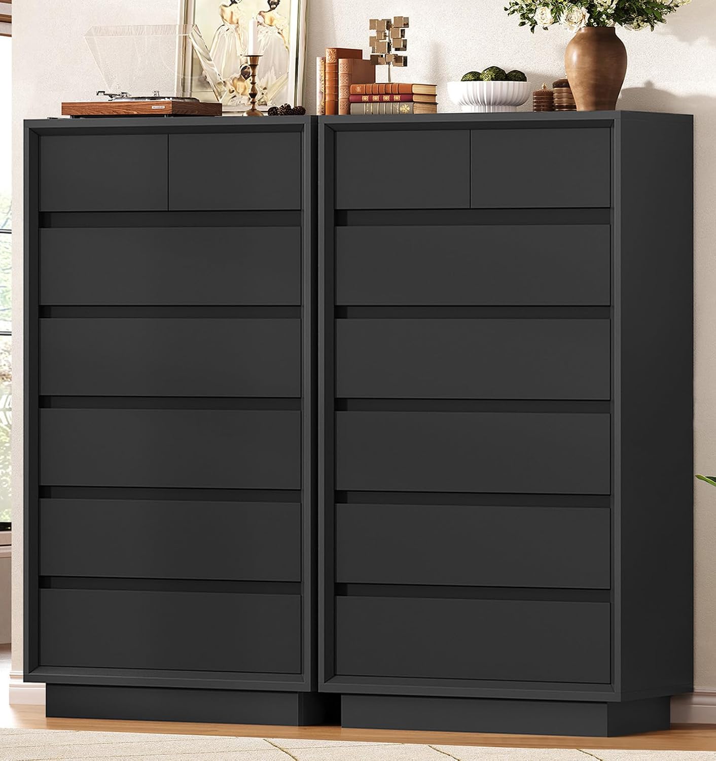 TEENFON 51.6' Tall Dresser for Bedroom with 7 Drawers, Black Dresser with Metal Slide, Bedroom Dressers, Wood Dressers & Chests of Drawers for Bedroom, Hallway, Black