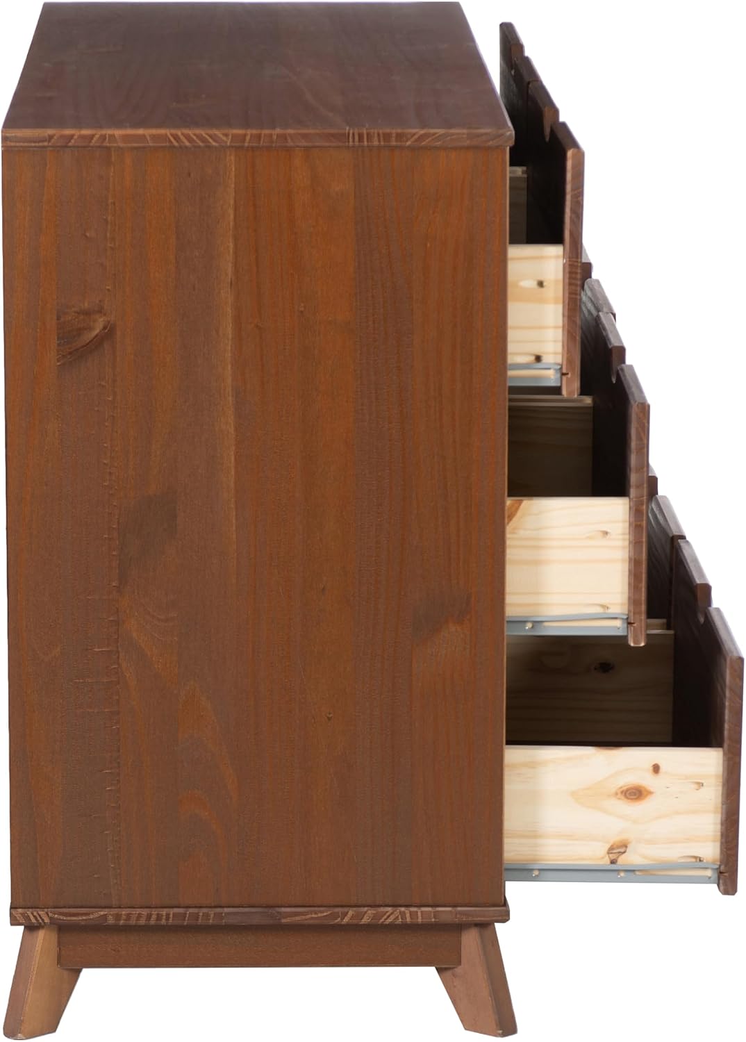 Powell Fordham Walnut Solid Pine Wood Twin Sized Platform Bed with Six Drawer Dresser and Set of 2 Two Drawer Nightstands