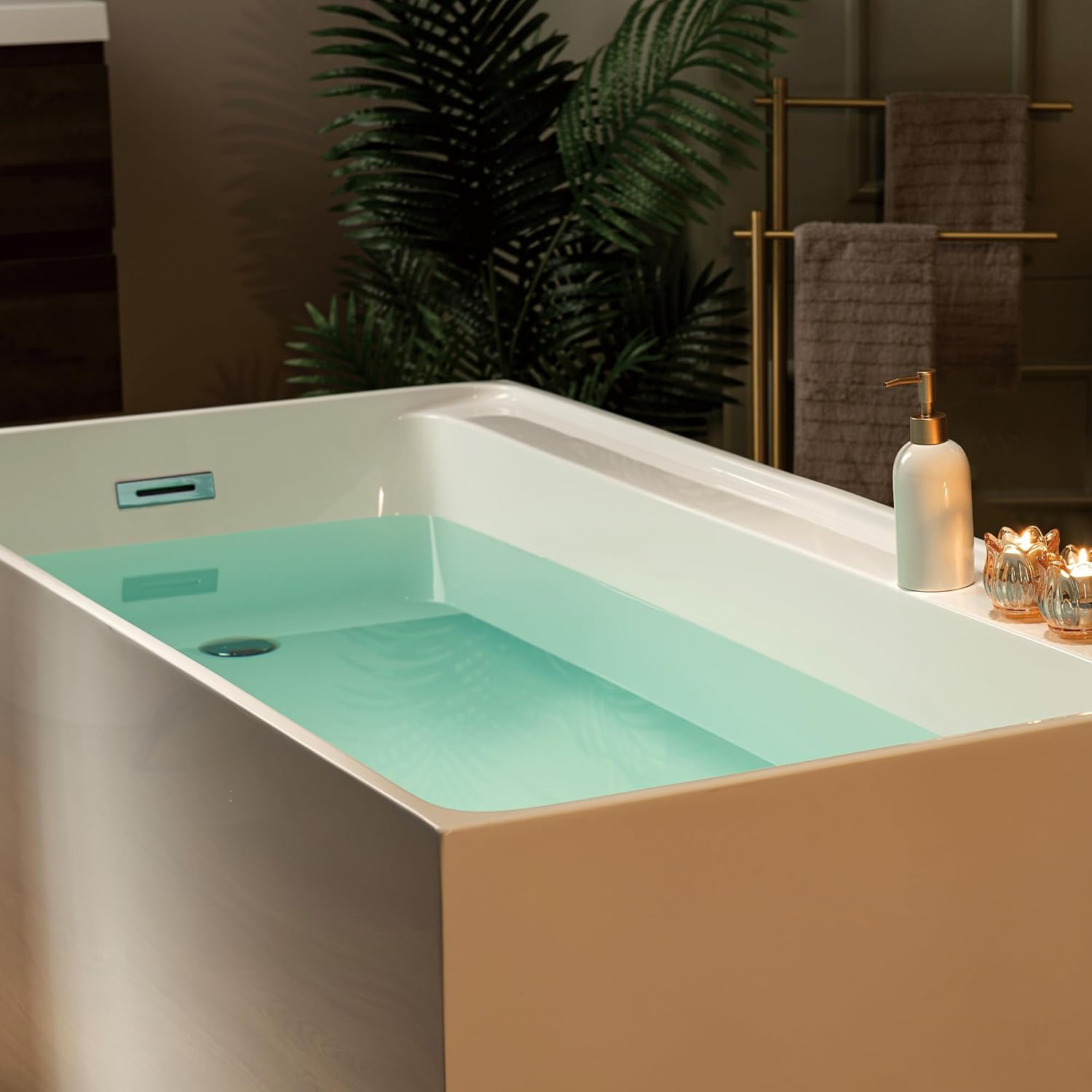WOODBRIDGE 59' L x 29-1/2' W Freestanding Contemporary Soaking Bathtub with Brushed Nickel Drain & Overflow, White, B5910-BN