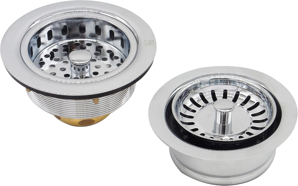 Westbrass CO2165S-26 COMBO PACK 3-1/2' Post Style Large Kitchen Sink Basket Strainer and Waste Disposal Drain Flange with Basket Strainer, Polished Chrome